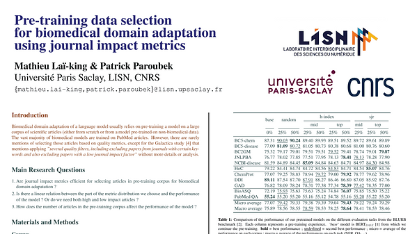 Pre-training data selection for biomedical domain adaptation using journal impact metrics