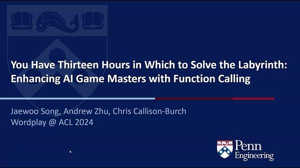 You Have Thirteen Hours in Which to Solve the Labyrinth: Enhancing AI Game Masters with Function Calling