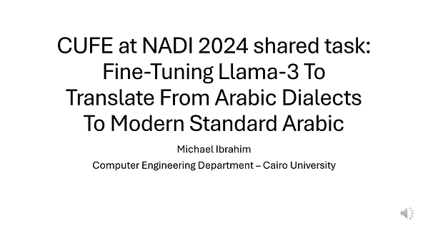 CUFE at NADI 2024 shared task: Fine-Tuning Llama-3 To Translate From Arabic Dialects To Modern Standard Arabic