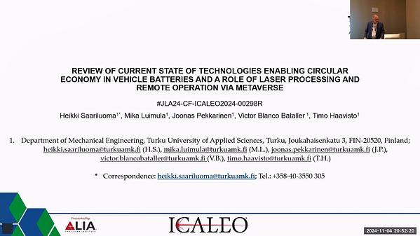 Review of Current State of Technologies Enabling Circular Economy in Vehicle Batteries and a Role of Laser Processing and Remote Operation via Metaverse