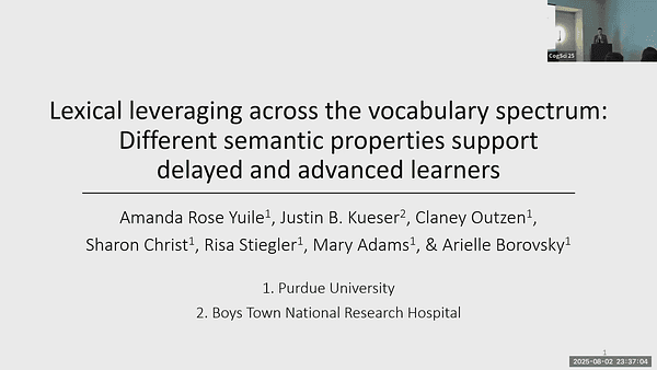 Lexical leveraging across the vocabulary spectrum: Different semantic properties support delayed and advanced learners