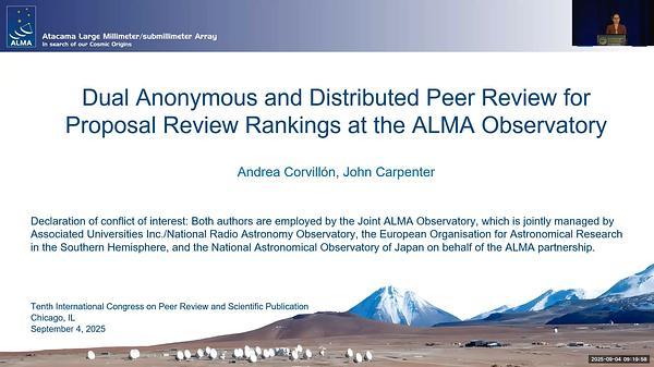 Dual Anonymous and Distributed Peer Review for Proposal Review Rankings at the ALMA Observatory