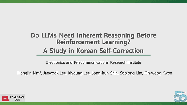 Do LLMs Need Inherent Reasoning Before Reinforcement Learning? A Study in Korean Self-Correction