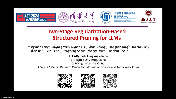 Two-Stage Regularization-Based Structured Pruning for LLMs
