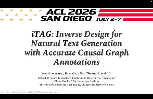 iTAG: Inverse Design for Natural Text Generation with Accurate Causal Graph Annotations