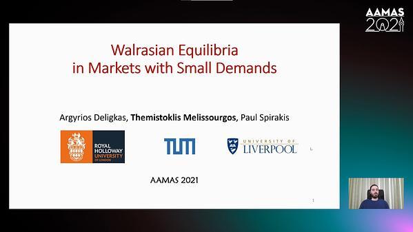 Walrasian Equilibria in Markets with Small Demands