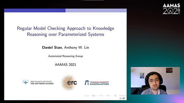 Regular Model Checking Approach to Knowledge Reasoning over Parameterized Systems