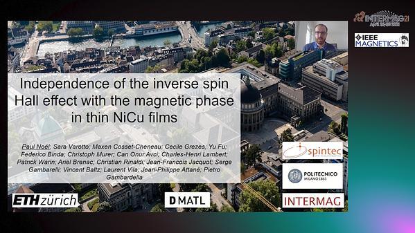  Independence of the inverse spin Hall effect with the magnetic phase in thin NiCu films
