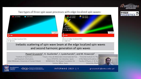  Inelastic scattering of spin wave beam at the edge localized spin waves and second harmonic generation of spin waves