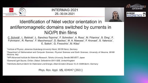  Identification of Néel vector orientation in antiferromagnetic domains switched by currents in NiO/Pt thin films