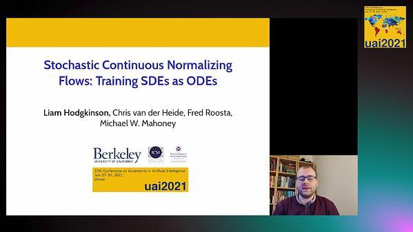 Stochastic Continuous Normalizing Flows: Training SDEs as ODEs