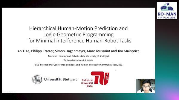 Hierarchical Human-Motion Prediction and Logic-Geometric Programming for Minimal Interference Human-Robot Tasks