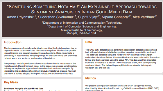 "Something Something Hota Hai!" An Explainable Approach towards Sentiment Analysis on Indian Code-Mixed Data