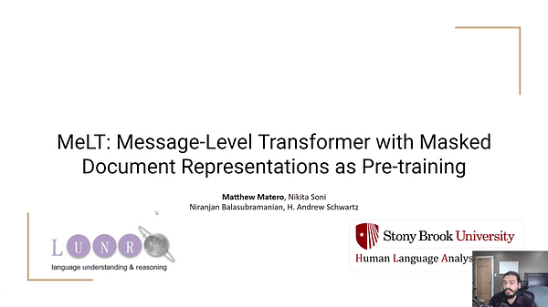 MeLT: Message-Level Transformer with Masked Document Representations as Pre-Training for Stance Detection