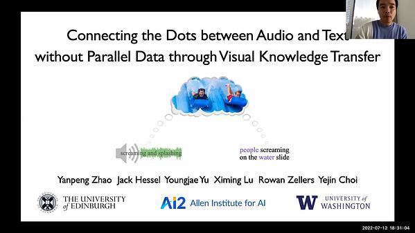 Connecting the Dots between Audio and Text without Parallel Data through Visual Knowledge Transfer