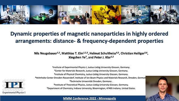 Dynamic properties of magnetic nanoparticles in highly ordered arrangements: distance and frequency dependent properties