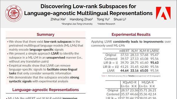 Discovering Low-rank Subspaces for Language-agnostic Multilingual Representations