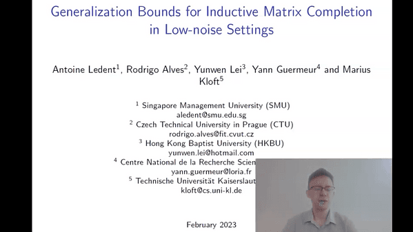 Generalization Bounds for Inductive Matrix Completion in Low-noise Settings