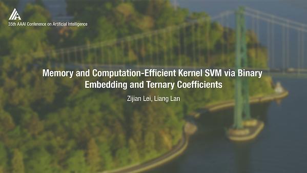 Memory and Computation-Efficient Kernel SVM via Binary Embedding and Ternary Coefficients