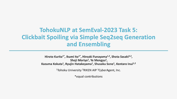 TohokuNLP at SemEval-2023 Task 5: Clickbait Spoiling via Simple Seq2Seq Generation and Ensembling