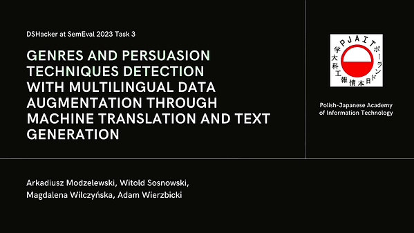 DSHacker at SemEval-2023 Task 3: Genres and Persuasion Techniques Detection with Multilingual Data Augmentation through Machine Translation and Text Generation