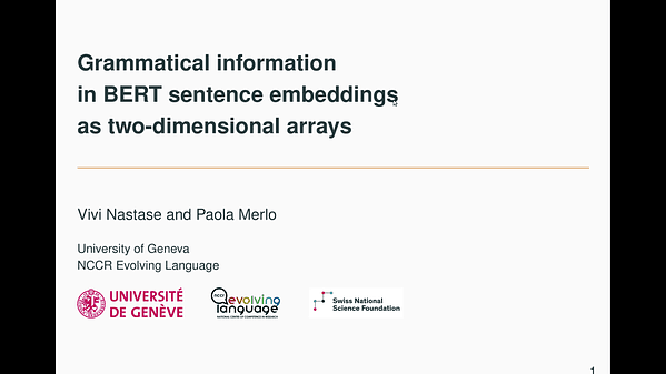 Grammatical information in BERT sentence embeddings as two-dimensional arrays