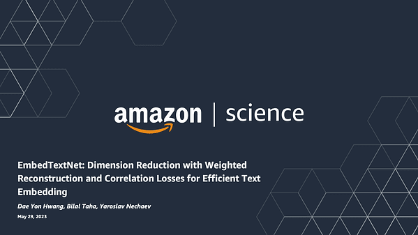 EmbedTextNet: Dimension Reduction with Weighted Reconstruction and Correlation Losses for Efficient Text Embedding