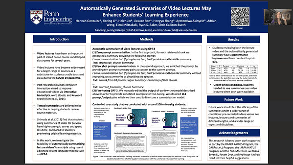 Automatically Generated Summaries of Video Lectures May Enhance Students' Learning Experience