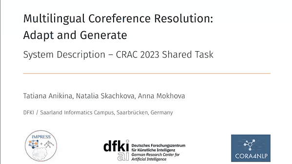 Multilingual coreference resolution: Adapt and Generate | VIDEO